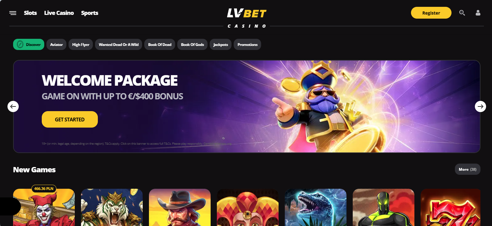 LV Bet casino homepage